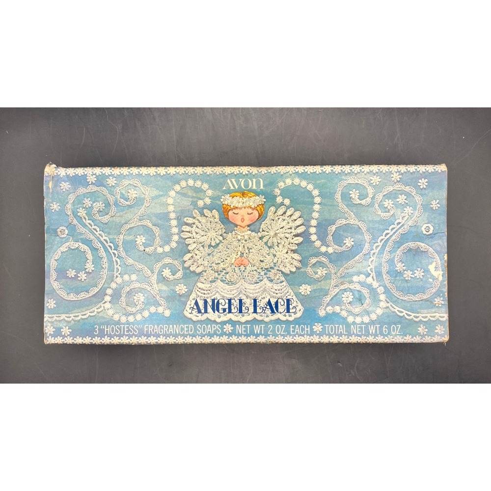 Vtg Avon Angel Lace 3 Hostess Fragranced‎ Soaps Light Blue New in Box Collector
